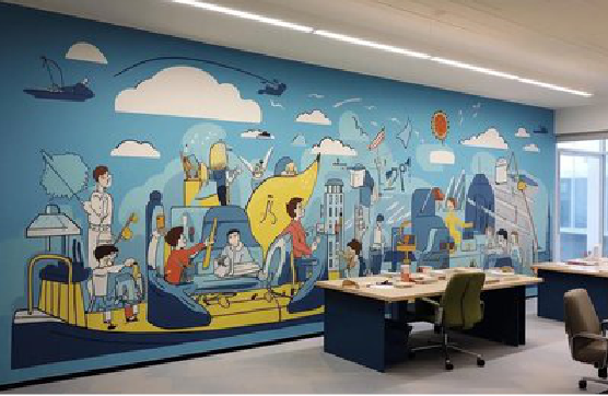  蒙山办公室墙绘的特点。